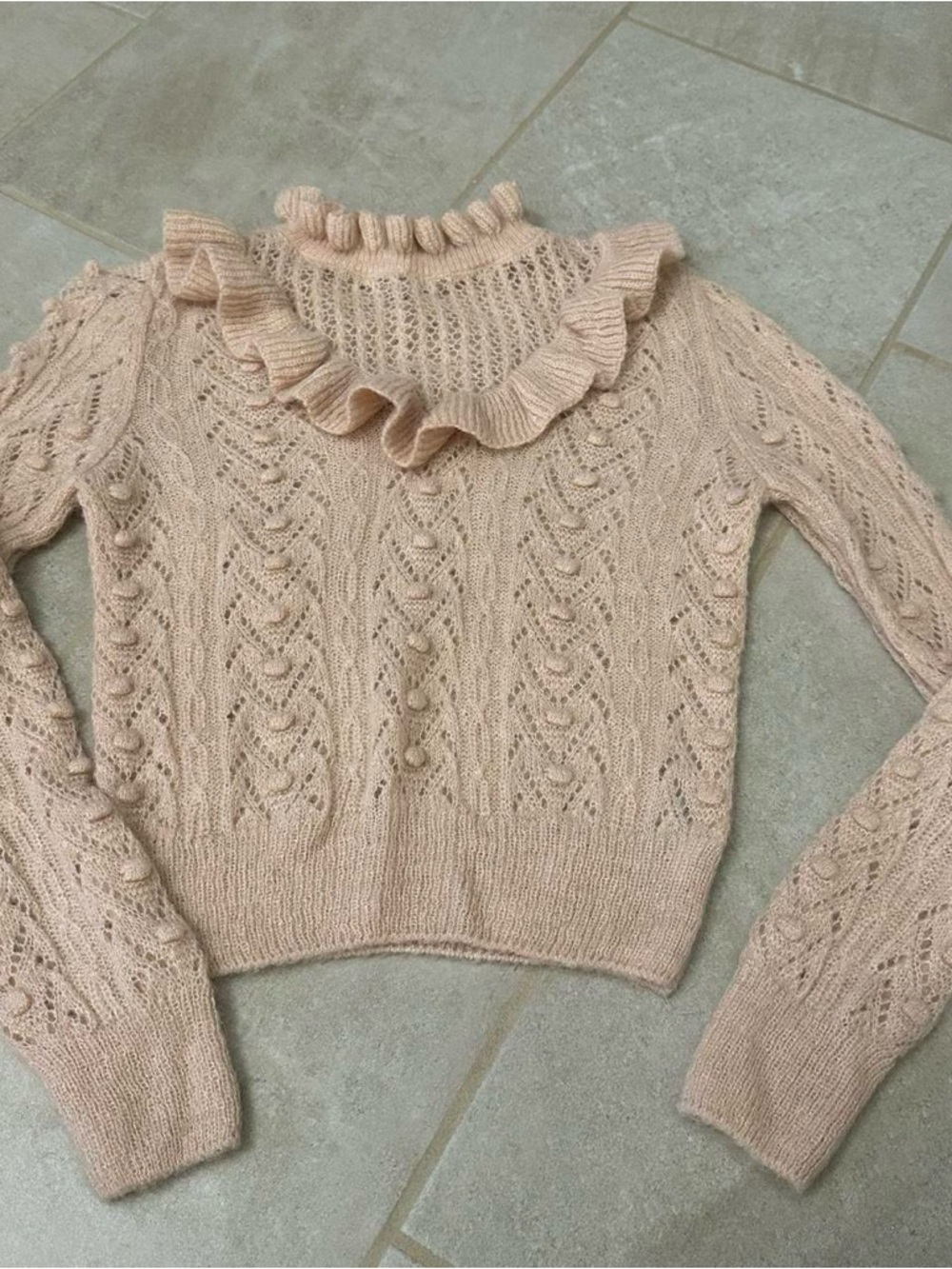Zara Ruffled Mock Neck Knit Sweater - Blush